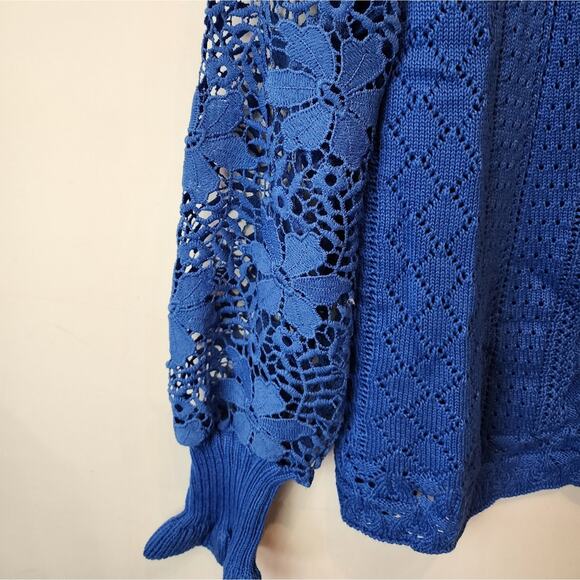 New Blue Crochet Knit Sweater Oversized Button Front Cardigan Size XL - Picture 8 of 8